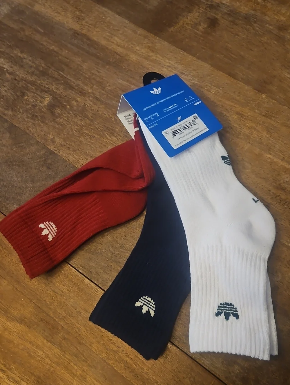adidas 3-Pack Crew Socks in Red, Navy & White